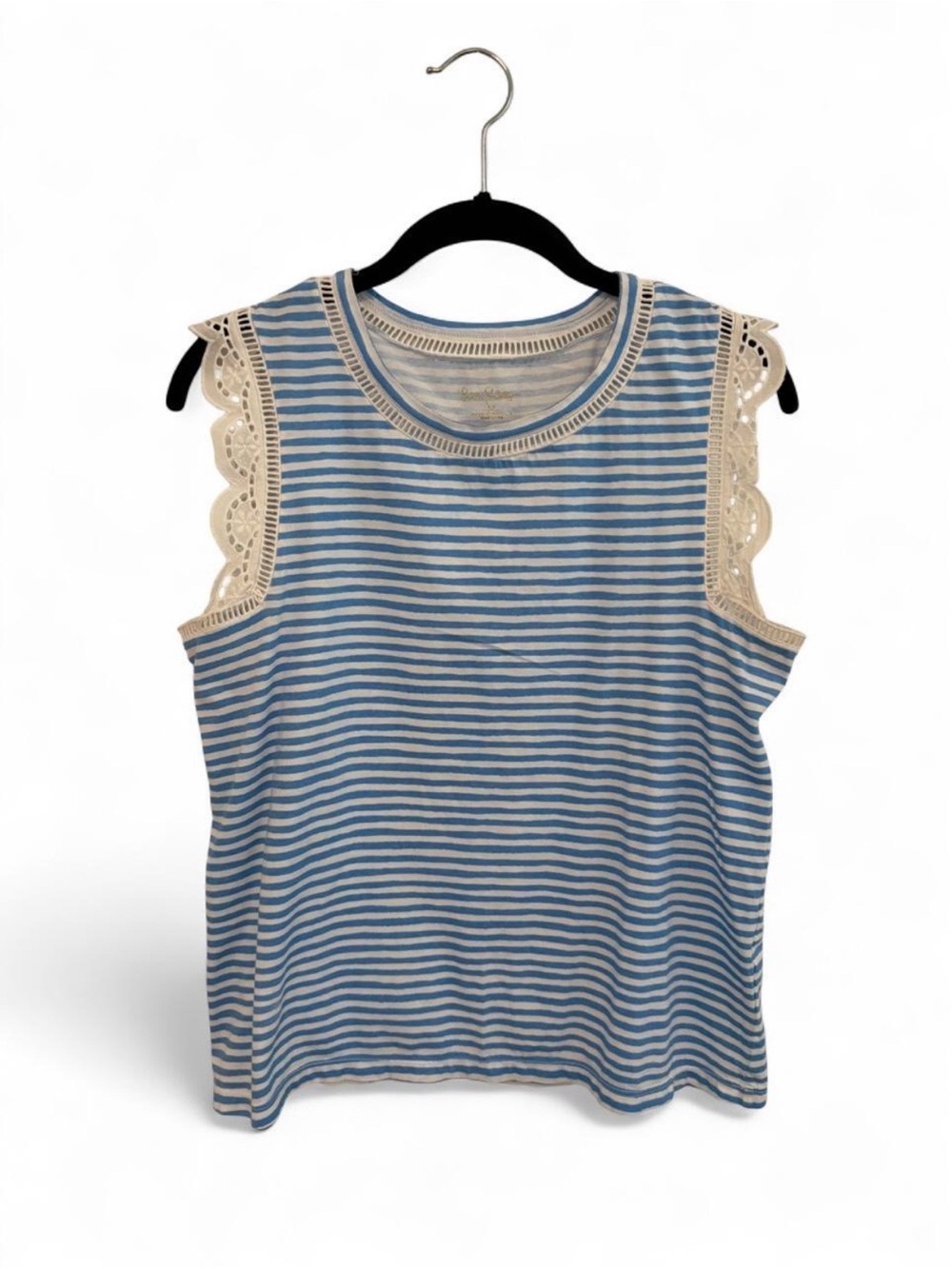 Lilly Pulitzer Light Blue & White Striped Lace-Trim Tank